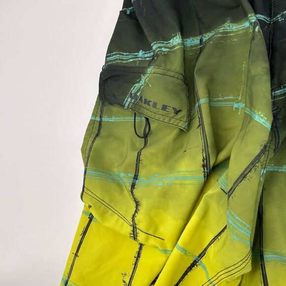 Oakley Men's 34 Cargo Board Shorts Swim Bathing Suit Surf Pocket Black Yellow - Picture 5 of 7